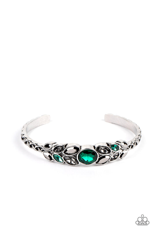 Vogue Vineyard - Green & Hematite Rhinestone Leafy Pattern Paparazzi Cuff Bracelet
