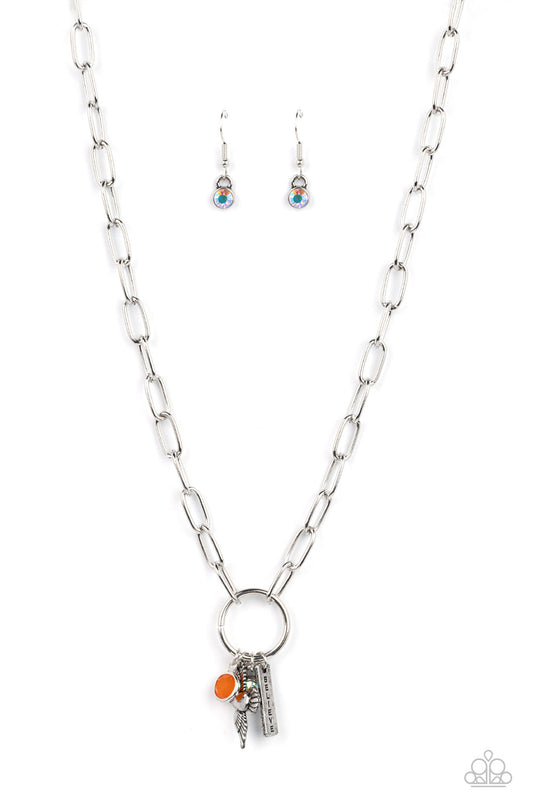 Inspired Songbird - Orange Gem & Charm Pendant Paparazzi Necklace & matching earrings