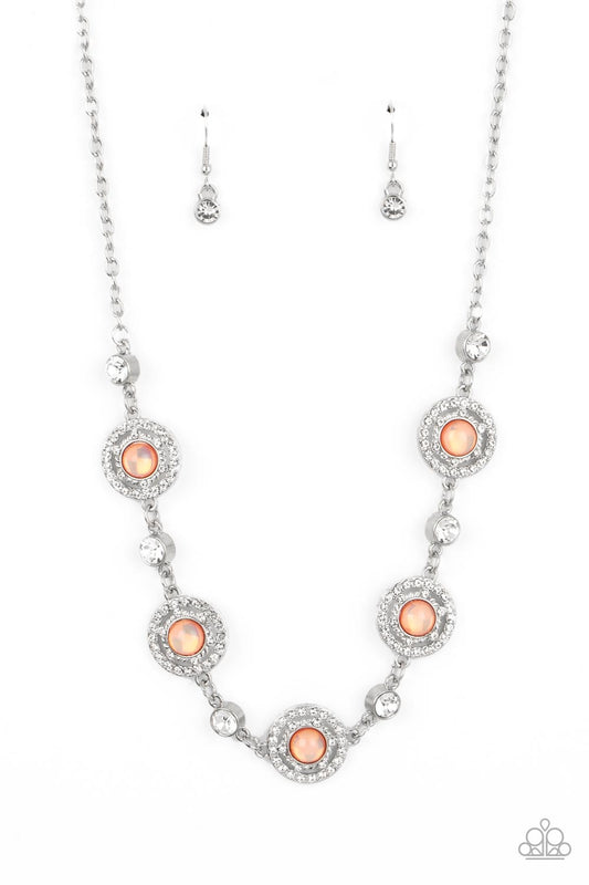 Summer Dream - Orange Opalescent Beads/White Rhinestone Paparazzi Necklace & matching earrings