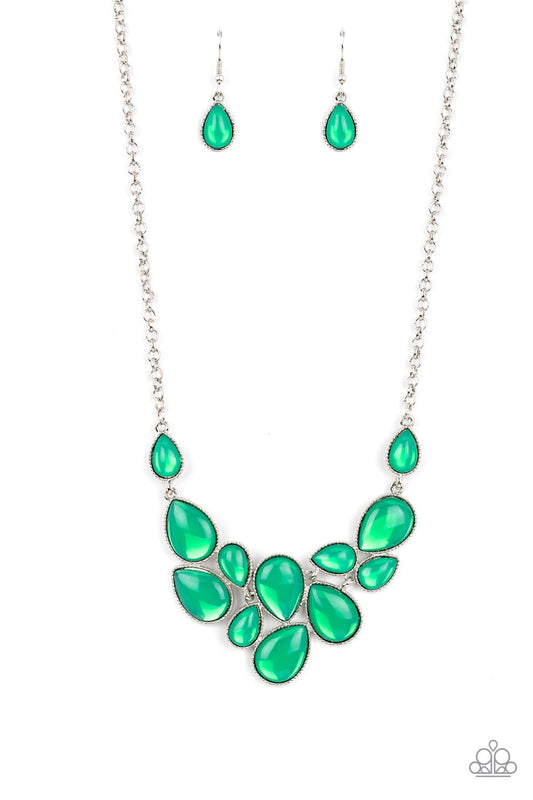 Keeps GLOWING and GLOWING - Green Glassy Teardrop Beaded Paparazzi Necklace & matching earrings
