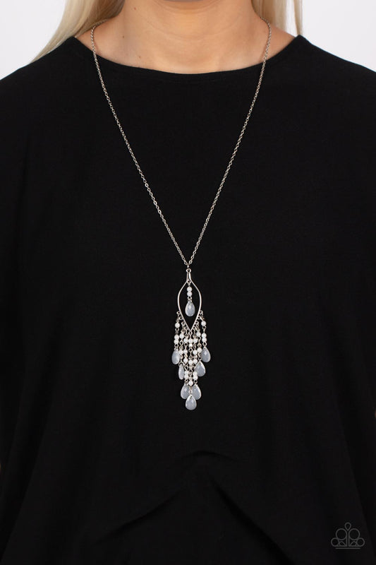 Sweet DREAMCATCHER - White Pearls, Frosty White Beads, Silver Accent Pendant Paparazzi Necklace & matching earrings