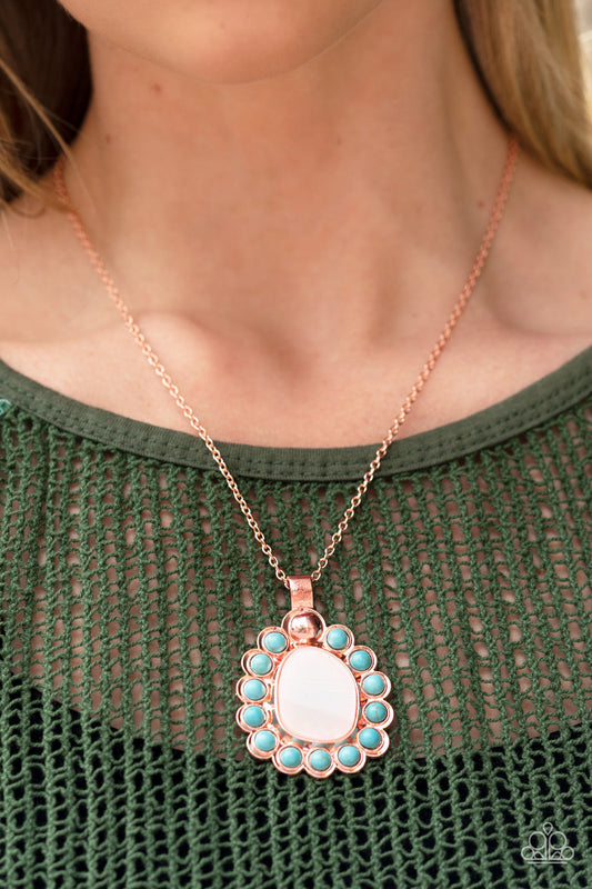 Sahara Sea - Copper Chain, Asymmetrical White Shell, & Turquoise Stone Pendant Paparazzi Necklace & matching earrings