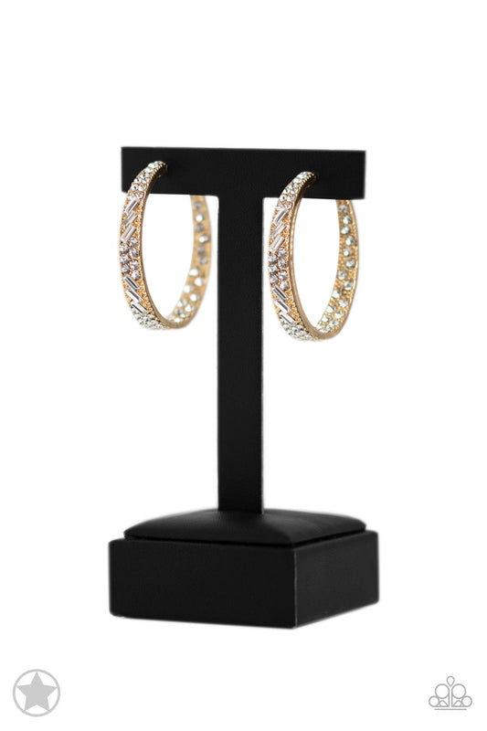 GLITZY By Association - Gold Chunky Hoop & White Rhinestone Paparazzi Earrings