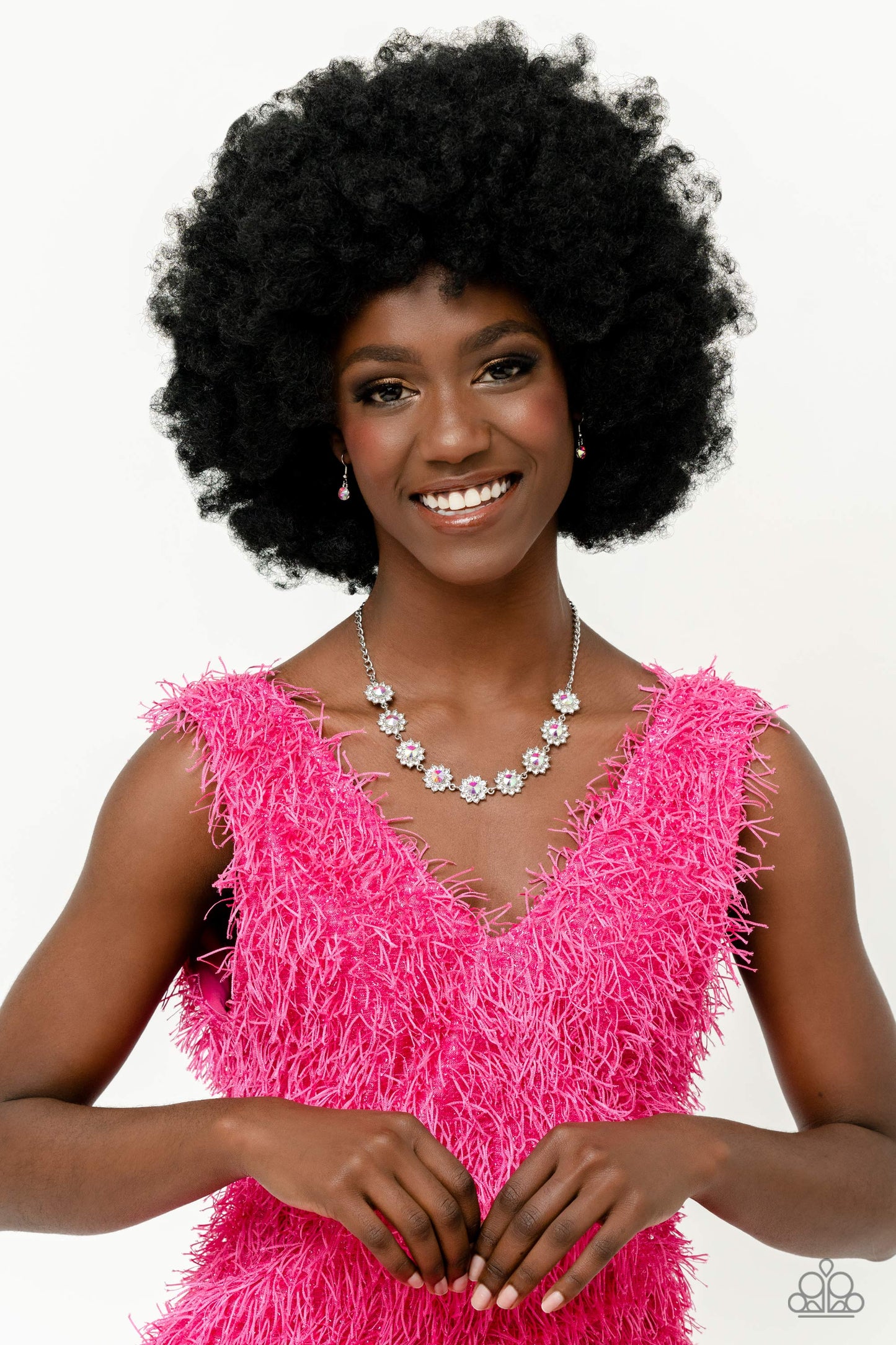 Blooming Brilliance - Multi Iridescent & White Rhinestone Flower Paparazzi Necklace & matching earrings