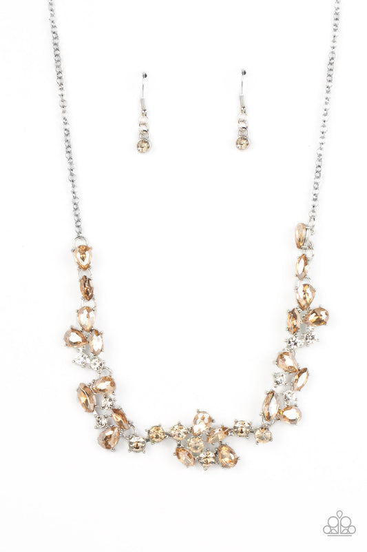 Welcome to the Ice Age - Brown/Topaz Gems & White Rhinestone Paparazzi Necklace & matching earrings