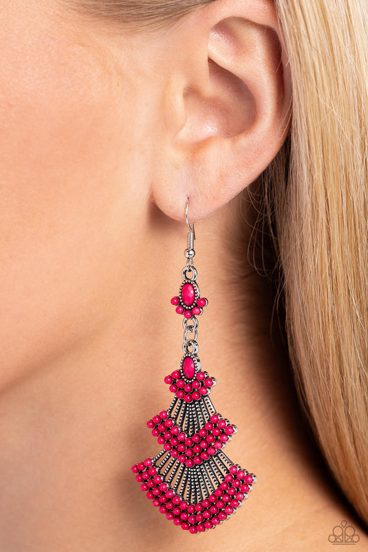 Eastern Expression - Pink Beaded/Silver Studded Paparazzi Earrings