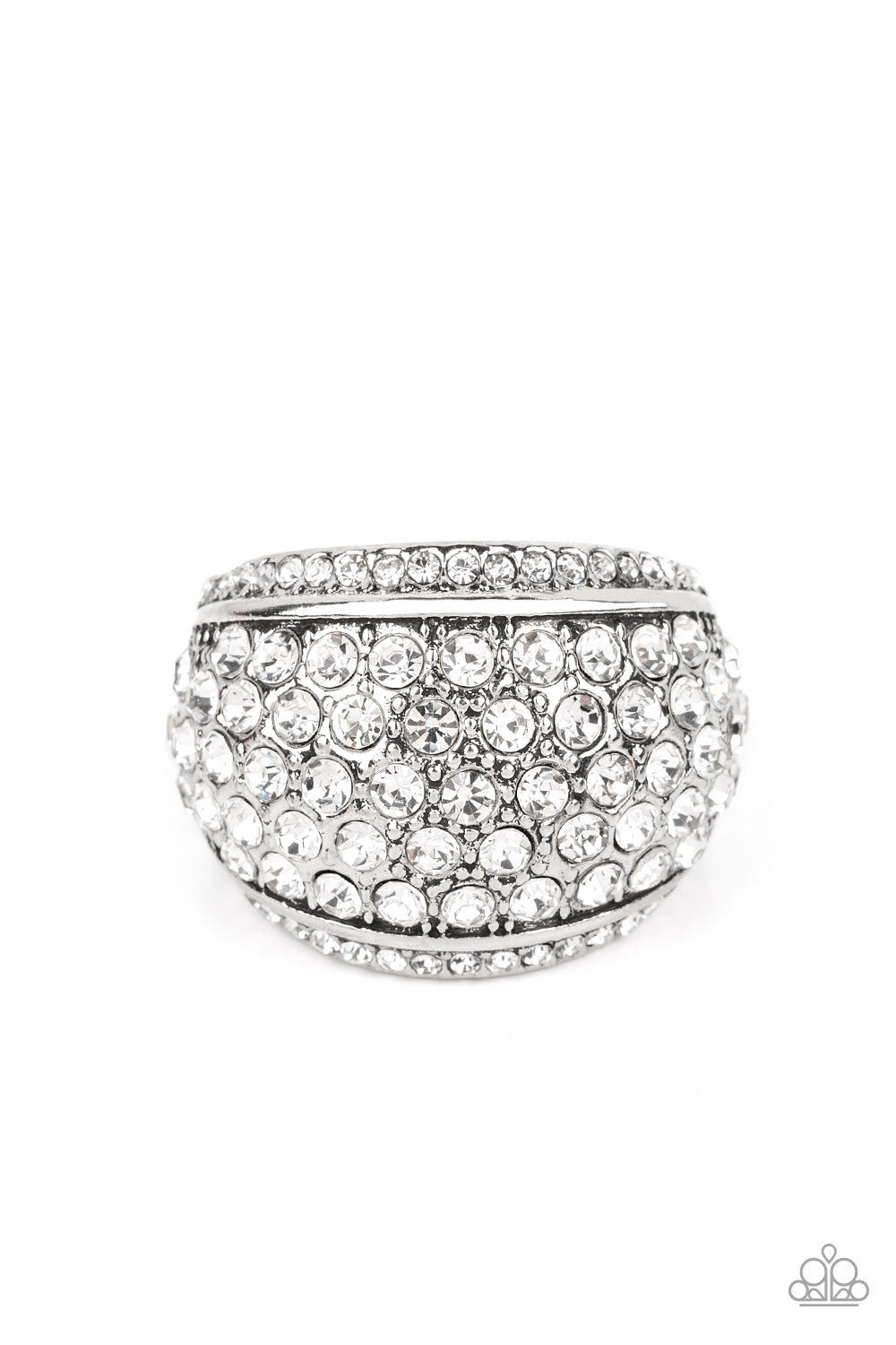 Running OFF SPARKLE - White Rhinestone Thick Band Paparazzi Ring