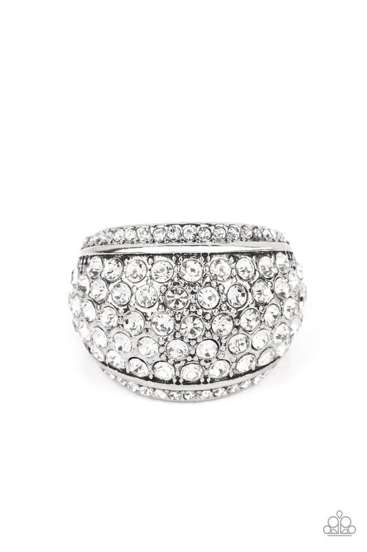 Running OFF SPARKLE - White Rhinestone Thick Band Paparazzi Ring