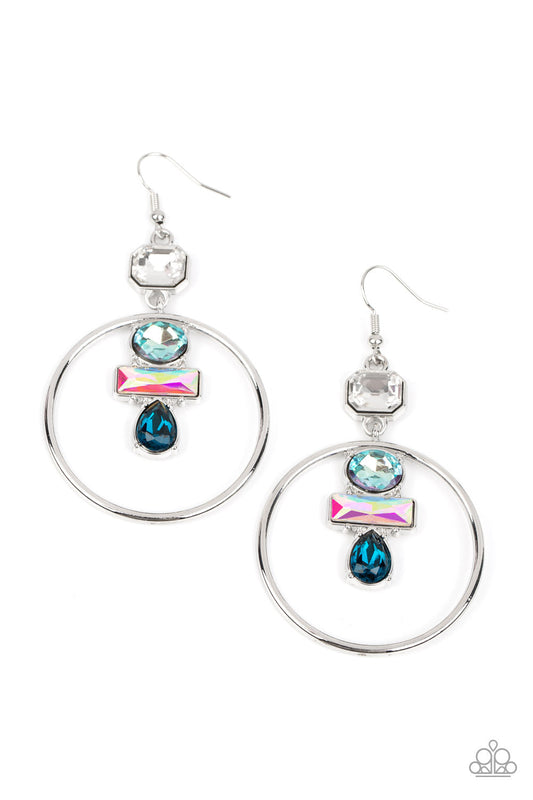 Geometric Glam - Blue Iridescent Geometric-Shaped Gem Paparazzi Earrings
