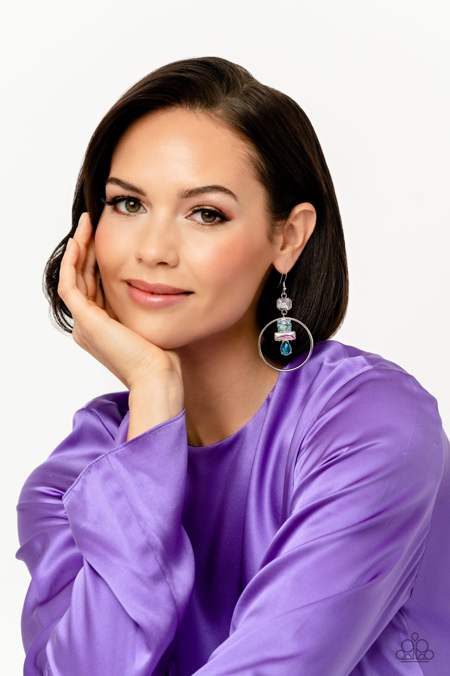 Geometric Glam - Blue Iridescent Geometric-Shaped Gem Paparazzi Earrings
