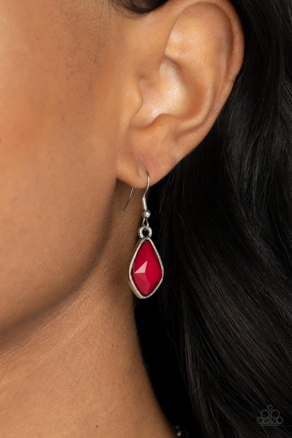 Crystallized Couture - Red & Silver Glitter Asymmetrical Frame Paparazzi Necklace & matching earrings