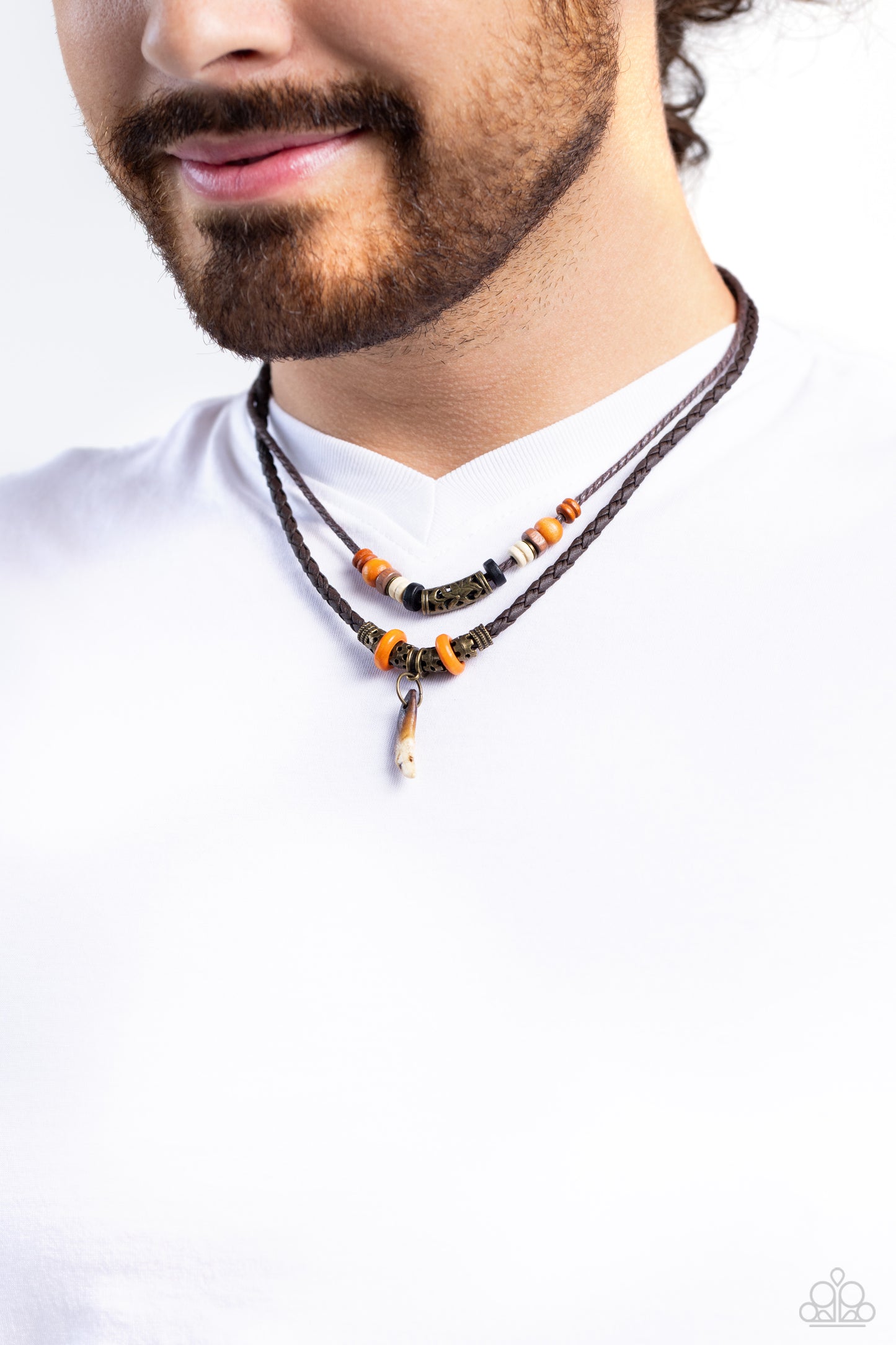Robust Rhythm - Brass Accents/Wooden Beads/Gator-Like Tooth Pendant Paparazzi Urban Necklace