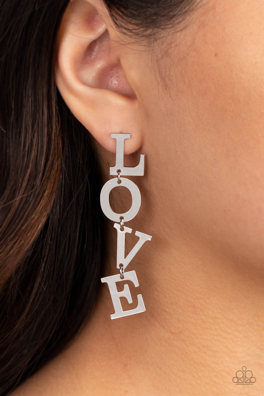 L-O-V-E - Silver "Love" Vertical Letter Paparazzi Earrings