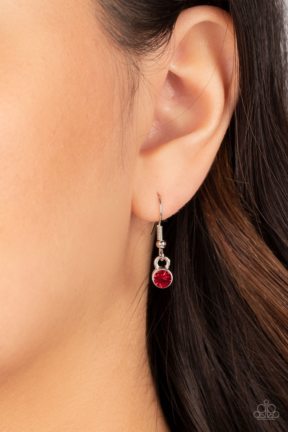 Dainty Darling - Red Rhinestone Encrusted Heart Pendant Paparazzi Necklace & matching earrings