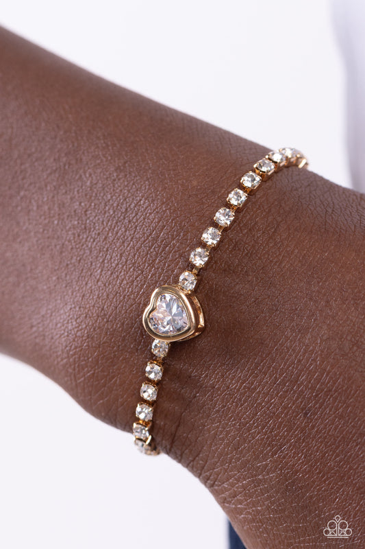 Mirrored Love - Gold Square Fittings/White Rhinestones/Heart Gem Paparazzi Urban Bracelet