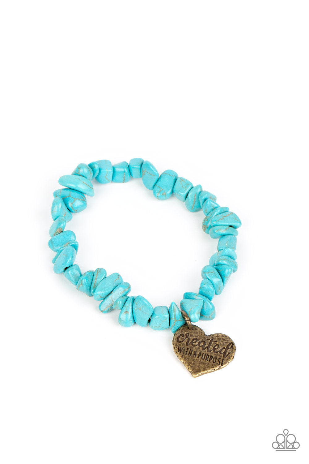 Stony-Hearted - Brass "crested with a purpose" Heart Charm & Turquoise Stone Paparazzi Stretch Bracelet