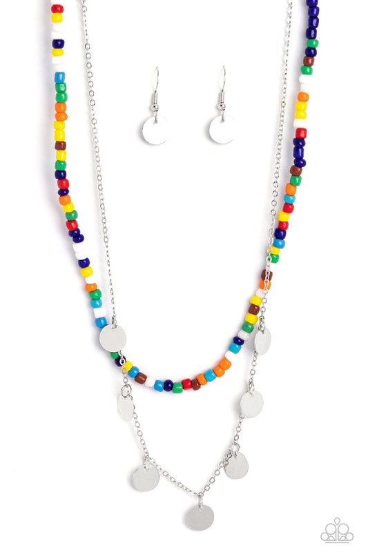 Comet Candy - Multi Seed Bead & Dainty Silver Chain Paparazzi Necklace & matching earrings