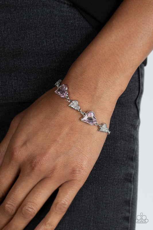Cluelessly Crushing - Pink & Silver Asymmetrical Heart Paparazzi Adjustable Bracelet