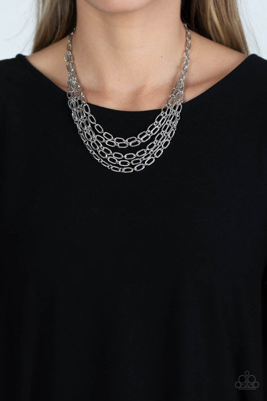 House of CHAIN - Silver Textured Link Multi Strand Necklace & matching earrings