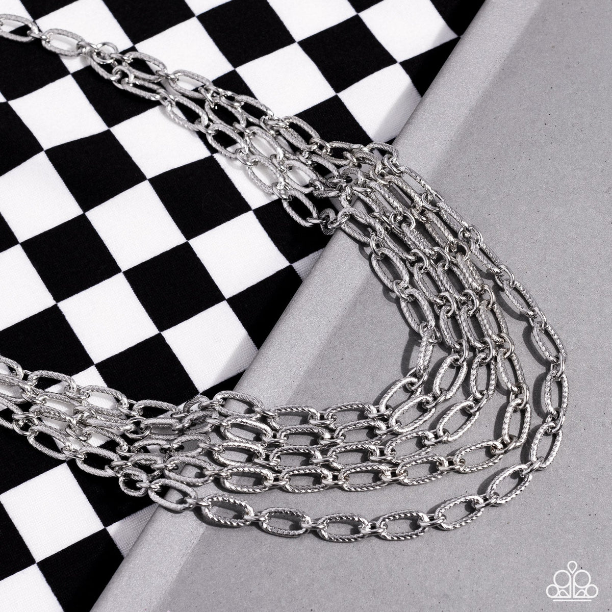 House of CHAIN - Silver Textured Link Multi Strand Necklace & matching earrings