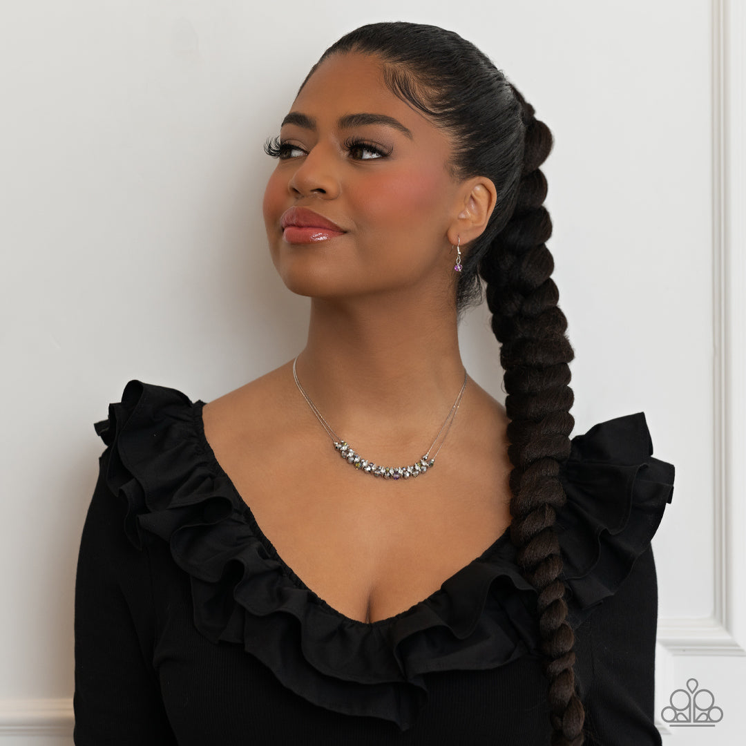 Shimmering High Society - Silver Chain/Glassy Beads/White Rhinestone Paparazzi Necklace & matching earrings