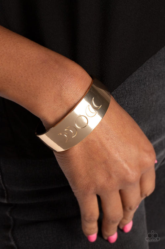 Lunar Effect - Gold Cuff/Engraved Moon Phase Paparazzi Bracelet