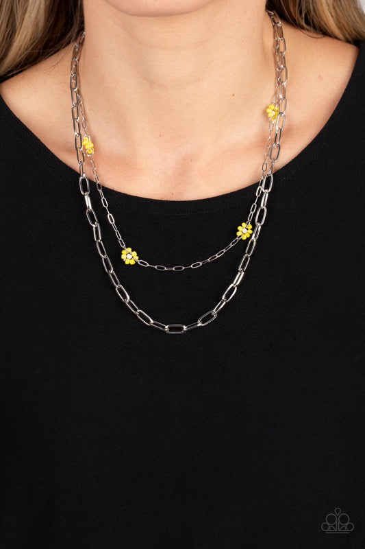 Bold Buds - Yellow Seed Bead Flower Paparazzi Necklace & matching earrings