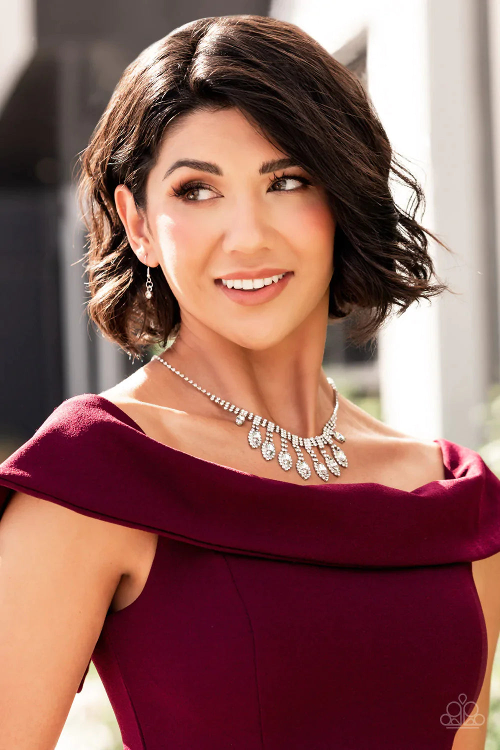 REIGNING Romance - White Rhinestone Paparazzi Necklace & matching earrings