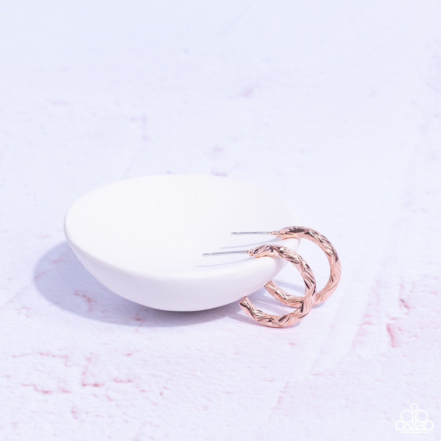 Triumphantly Textured - Rose Gold Linear Texture Paparazzi Hoop Earrings