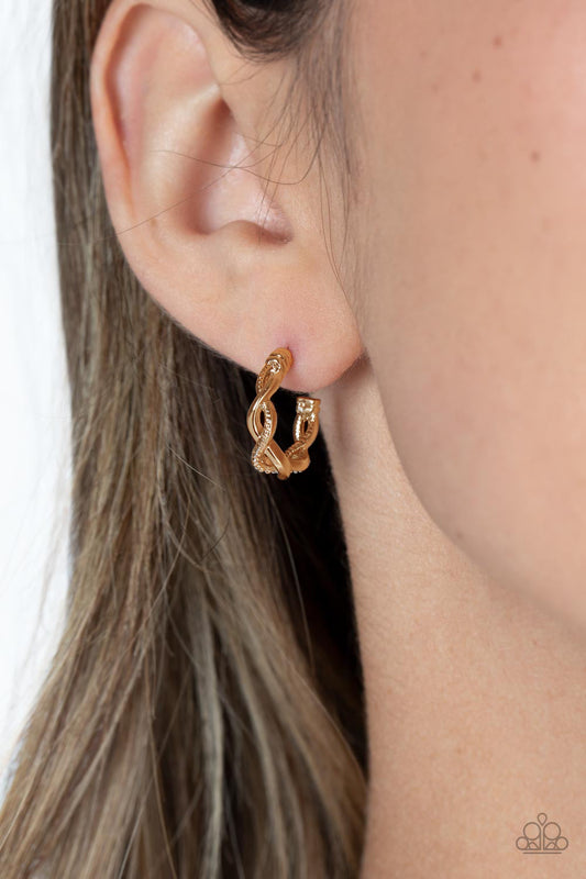 Infinite Incandescence - Gold Infinity Patter Paparazzi Dainty Hoop Earrings