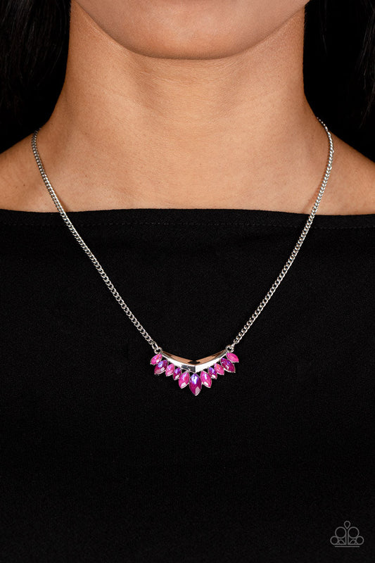Flash of Fringe - Pink Marquise-Cut Gem Pendant Paparazzi Necklace & matching earrings