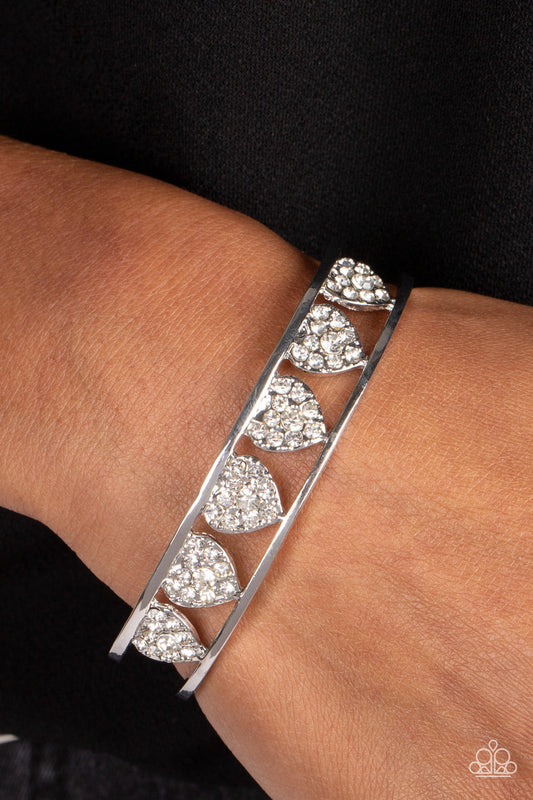 Decadent Devotion - White Rhinestone Heart Paparazzi Cuff Bracelet