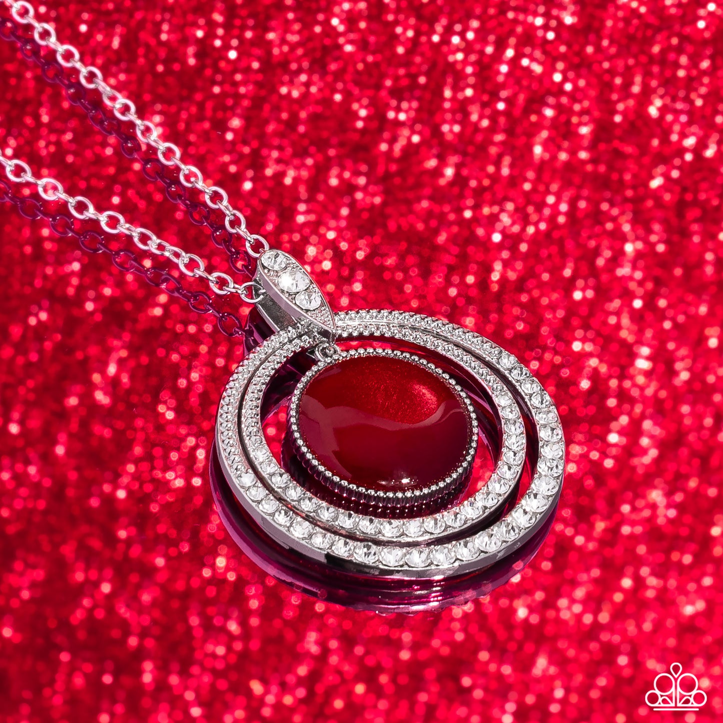 Cats Eye Couture - Red Cat's Eye/White Rhinestone Pendant Paparazzi Necklace & matching earrings