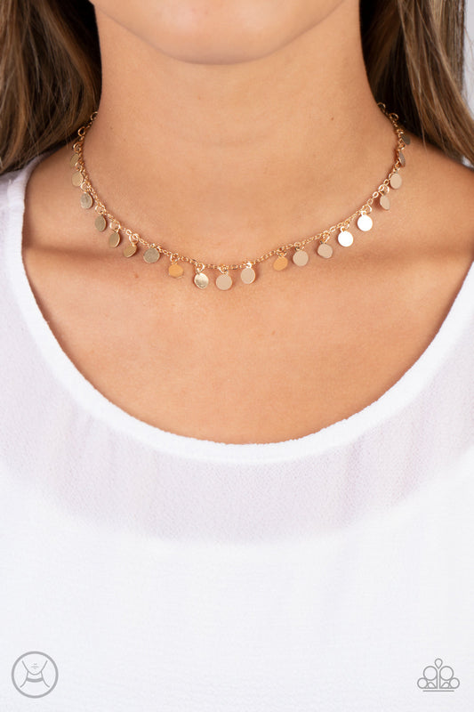 Champagne Catwalk - Gold Discs/Gold Chain Paparazzi Choker Necklace & matching earrings