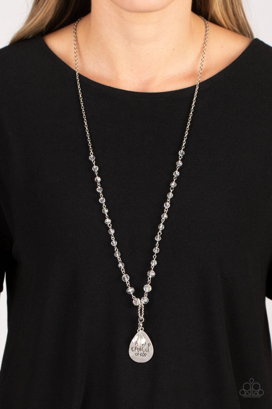 Divine Dance - White Beads & "Child of God" Pendant Paparazzi Necklace & matching earrings