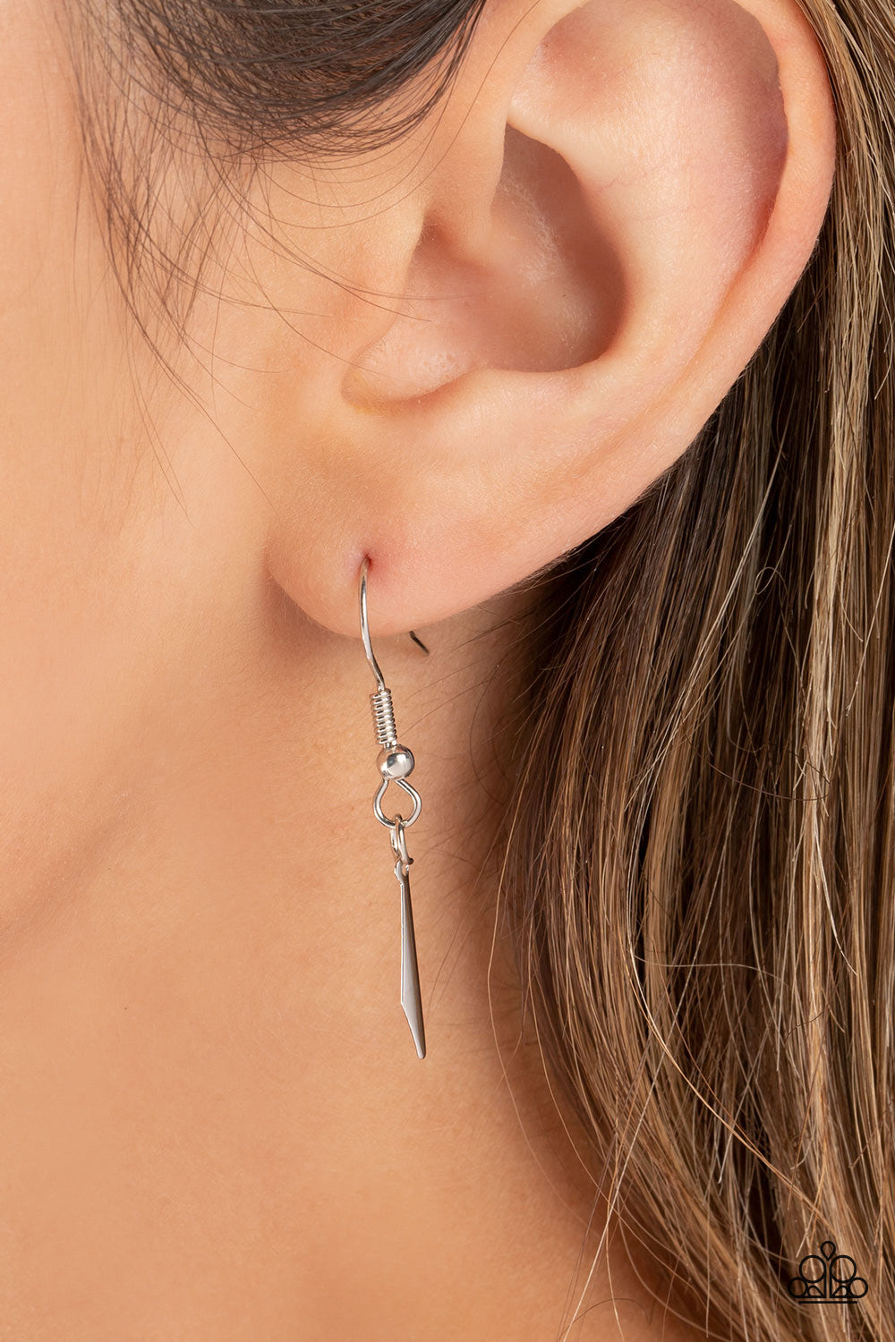 Striking Sheen - Silver Curved Bar Fringe Paparazzi Necklace & matching earrings