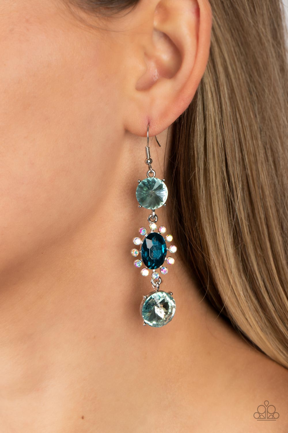 Magical Melodrama - Blue Gem & Iridescent Rhinestone Paparazzi Earrings