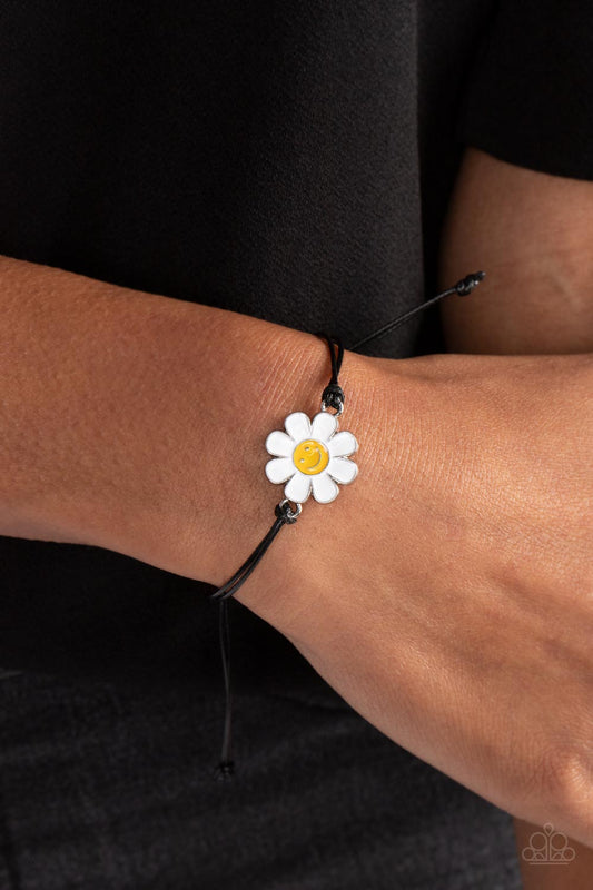 DAISY Little Thing - Black Cording & Daisy Smily Face Charm Paparazzi Urban Bracelet