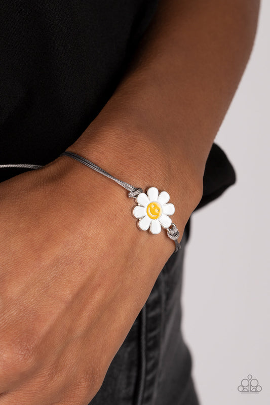 DAISY Little Thing - Silver/Gray Cording & Smily Face Daisy Charm Paparazzi Urban Bracelet