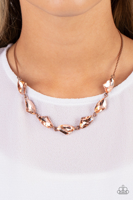 Raw Rapture - Copper Asymmetrical Rhinestone Paparazzi Necklace & matching earrings
