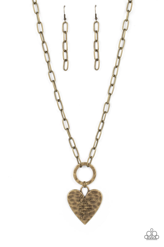 Brotherly Love - Brass Oversized Heart Pendant & Brass Oval Paparazzi Necklace & matching earrings