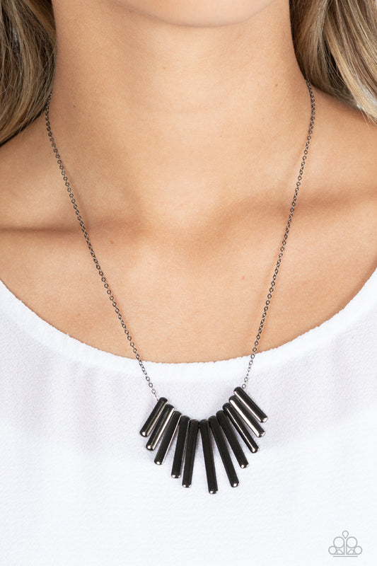 Leading MANE - Gunmetal Sliding Frames Paparazzi Necklace & matching earrings