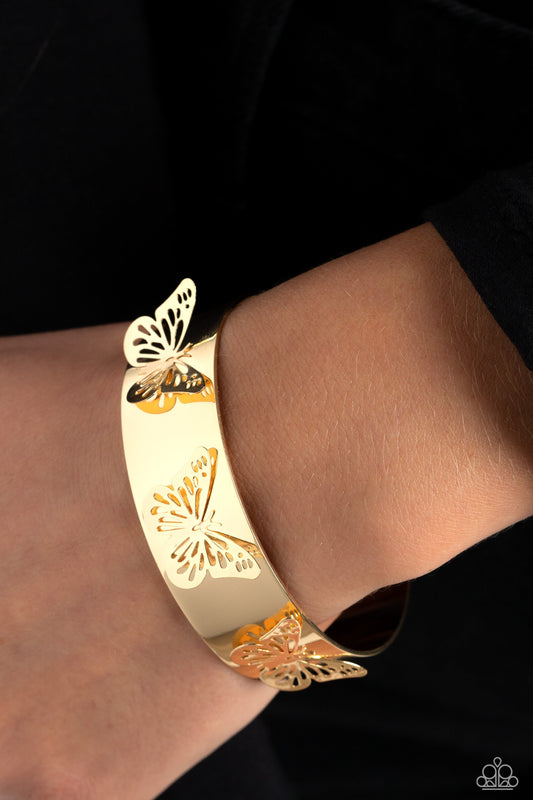 Magical Mariposas - Gold Butterfly Paparazzi Cuff Bracelet
