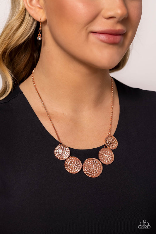 Medaled Mosaic - Copper Shiny Discs/Sparkle Motif Paparazzi Necklace & matching earrings