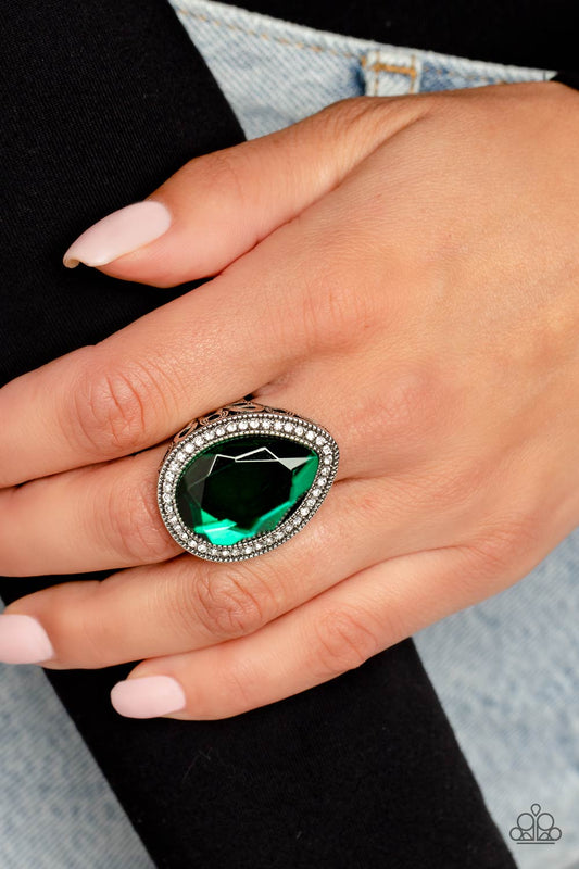 Illuminated Icon - Green Oversized Teardrop Gem Paparazzi Ring