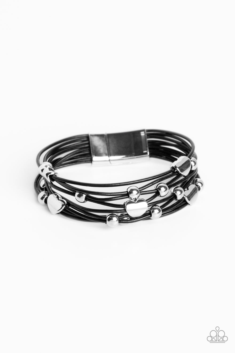 Aphrodite Ascending - Black Cords & Silver Heart Paparazzi Magnetic Bracelet