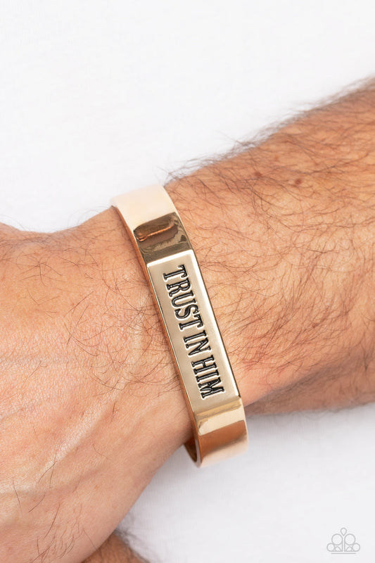 Trusting Trinket - Gold "Trust in Him" Stamped Silver Men's Cuff Bracelet