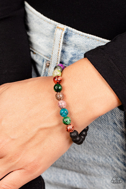 LAVA Language - Multi Stone Beads & Lave Rock Paparazzi Stretch Bracelet