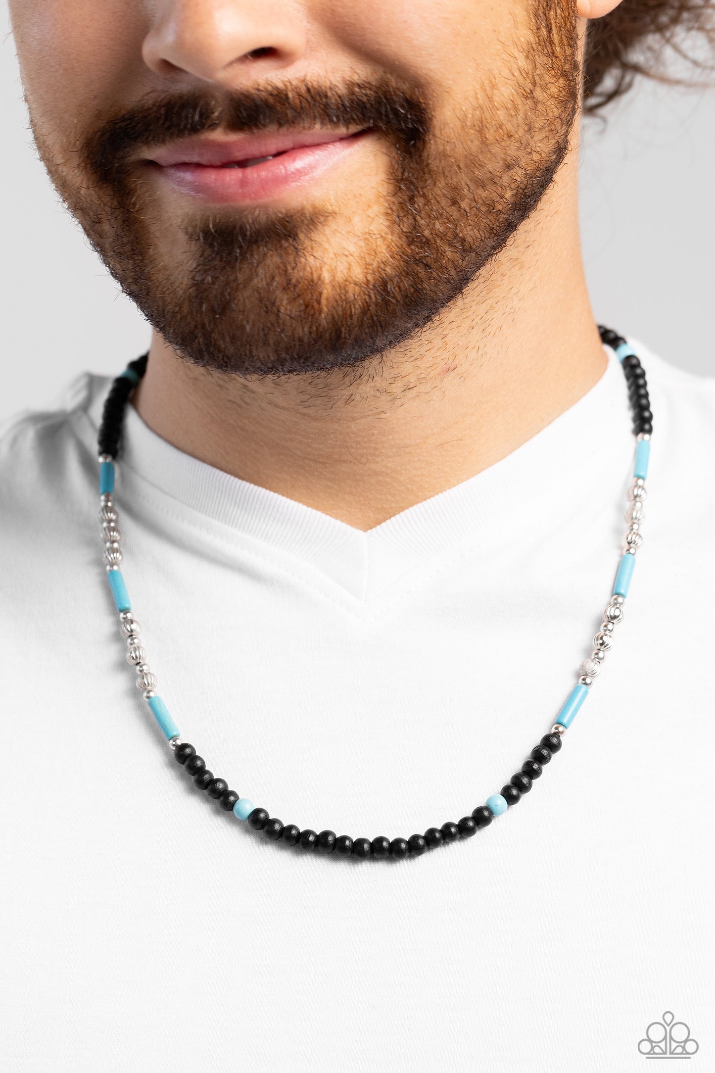 Volcanic Valiance - Blue/Turquoise Stones, Black Wooden Beads, & Silver Beaded Paparazzi Urban Necklace