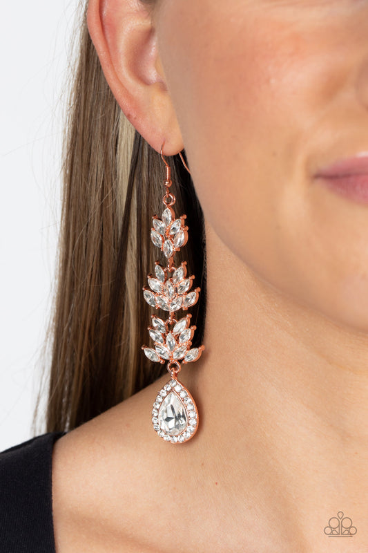 Water Lily Whimsy - Copper Fittings & White Rhinestone Petals Paparazzi Earrings